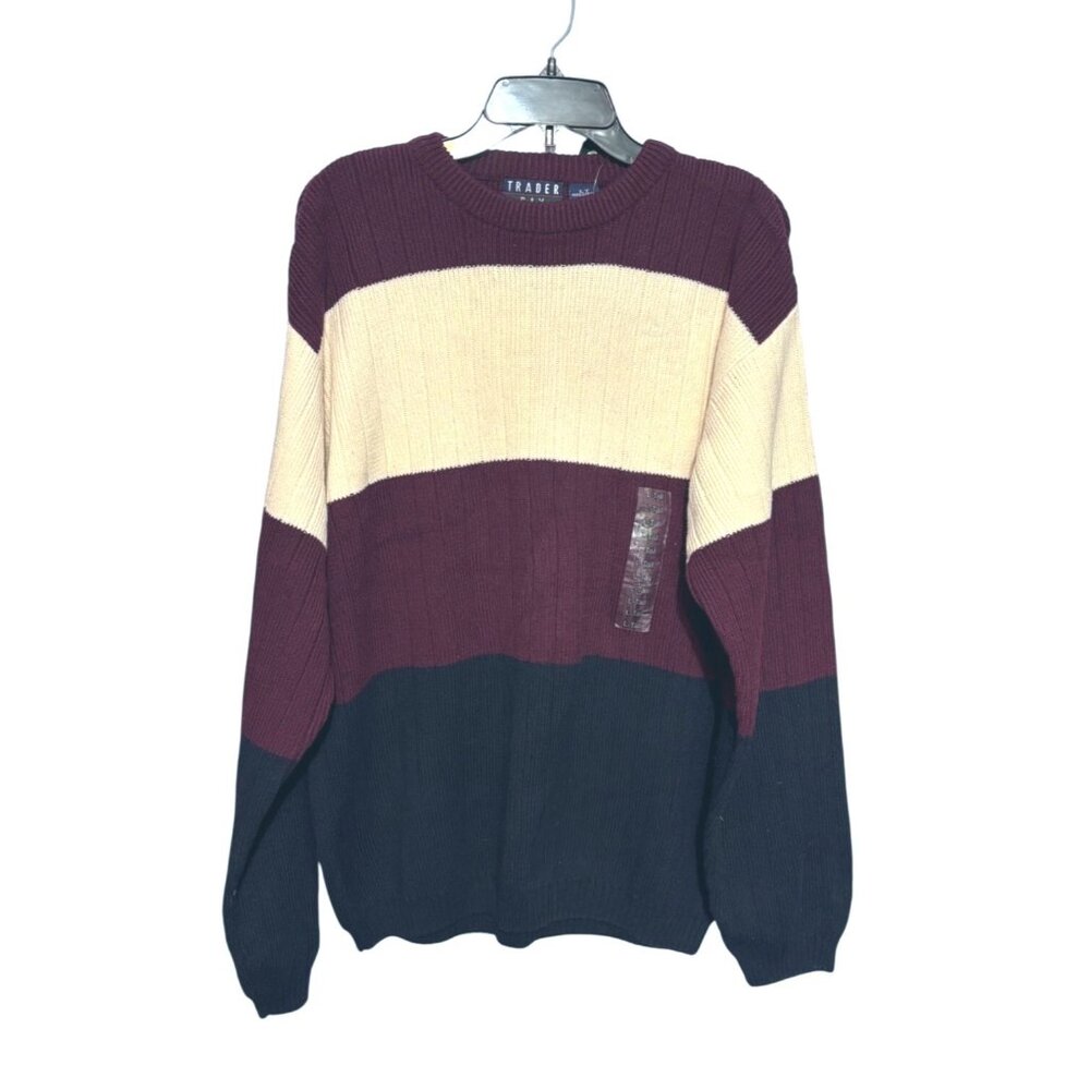 Vintage 90's Trader Bay Men's LT Large Pullover Sweater‎ Burgundy, Cream & Black